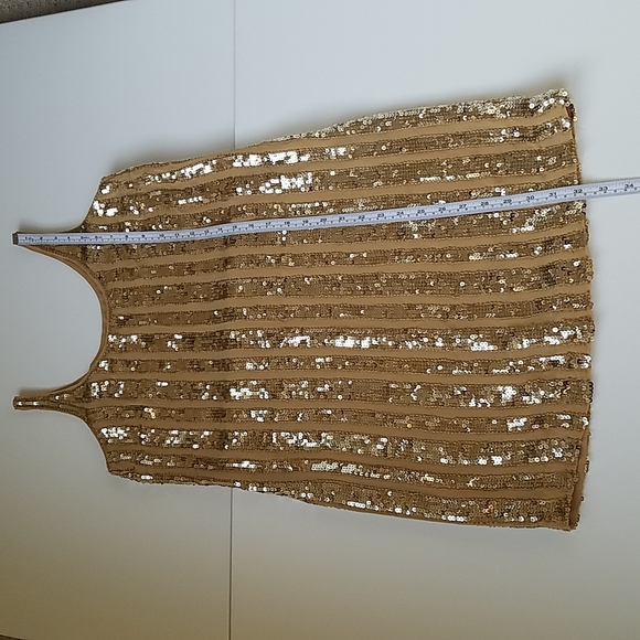 Gold Metallic Sequin and Silk Above Knee Shift Dress Party Dance Prom Sz 2 EUC - Picture 10 of 14